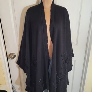 Beaded knit ruana cape